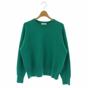 スウェットライクニット カットソー 長袖 クルーネック プルオーバー 緑 グリーン
