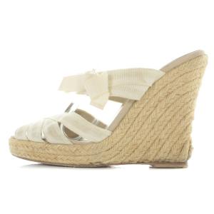 Christian Louboutin ウェッジソール サンダル ストラップ 35 22cm アイボリー べージュ