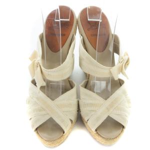 Christian Louboutin ウェッジソール サンダル ストラップ 35 22cm アイボリー べージュ