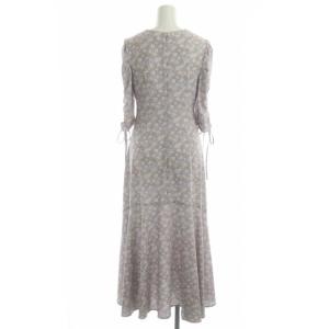 CELFORD 20SS 小花柄プリントワンピース ロング フレア 七分袖 Vネック 総柄 36 ライトブルー ライトピンク オレンジ色