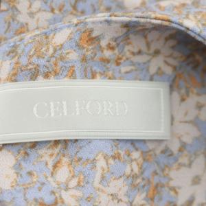CELFORD 20SS 小花柄プリントワンピース ロング フレア 七分袖 Vネック 総柄 36 ライトブルー ライトピンク オレンジ色