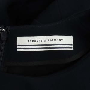 BORDERS at BALCONY ボーダーベルト付き ワンピース セミフレア タック ミモレ丈 ロング 半袖 36 ネイビー