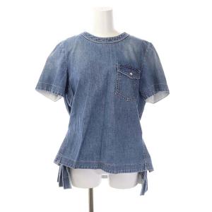 バックプリーツ デニム トップス カットソー プルオーバー 半袖 2 ブルー