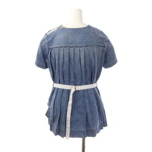 sacai バックプリーツ デニム トップス カットソー プルオーバー 半袖 2 ブルー