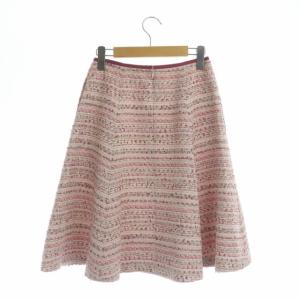 TOCCA ツイードスカート フレアスカート ひざ丈 ラメ 0 ピンク ベージュ ホワイト