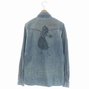 REMI RELIEF フラワースタッズデニムシャツ 長袖 ステンカラー バック刺繍 コットン S インディゴブルー