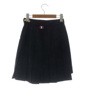 THOM BROWNE トリコロール グログランテープ プリーツスカート 36 紺
