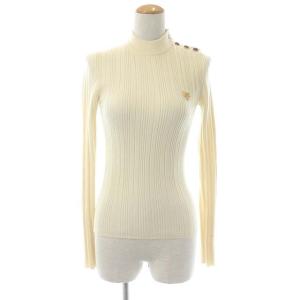 ニット マルチリブ カットソー 長袖 プルオーバー ロゴボタン カシミヤ混 XS アイボリー