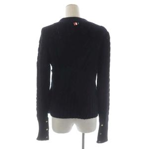 THOM BROWNE ケーブルニット コットン カーディガン トリコロール グログランテープ Vネック 38 紺