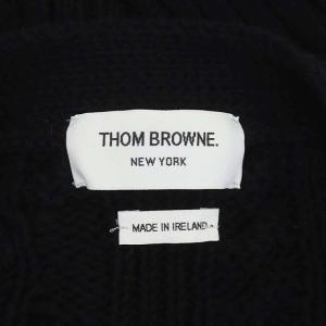 THOM BROWNE ケーブルニット コットン カーディガン トリコロール グログランテープ Vネック 38 紺