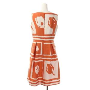M'S GRACY チューリップ柄ワンピース フレア 膝丈 ノースリーブ 38 白 オレンジ ホワイト