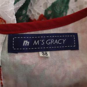 M'S GRACY フラワー柄ワンピース 半袖 ミモレ丈 フレア 38 赤 白 緑