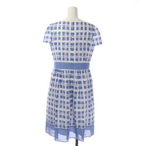 M'S GRACY チェック柄レースワンピース フレア 膝丈 半袖 38 水色 白 ライトブルー ホワイト