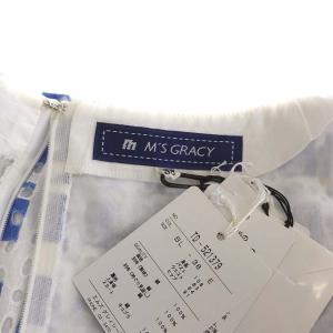 M'S GRACY チェック柄レースワンピース フレア 膝丈 半袖 38 水色 白 ライトブルー ホワイト