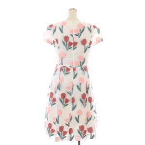 M'S GRACY ワンピース チューリップ 総柄 半袖 膝丈 38 ホワイト マルチカラー