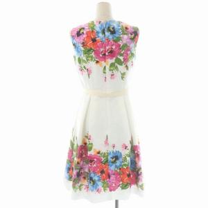 M'S GRACY ベルト付きフラワー柄ノースリーブワンピース ひざ丈 38 白 ホワイト マルチカラー
