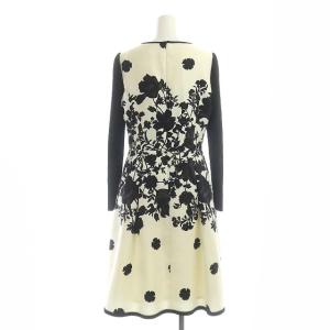 M'S GRACY Dramatic Flower Dressワンピース ロング 長袖 フレア 花柄 ニット切替 38 オフホワイト ブラック