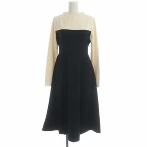 20AWホールガーメントニットワンピース ロング 長袖 フレア 36 ブラック アイボリー