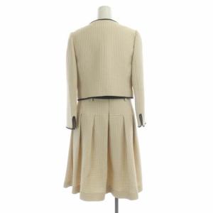 M'S GRACY ワンピースセットアップスーツ ノーカラージャケット ドッキング 膝丈 半袖 ドット 水玉 ベルト付き 38 ライトベージュ