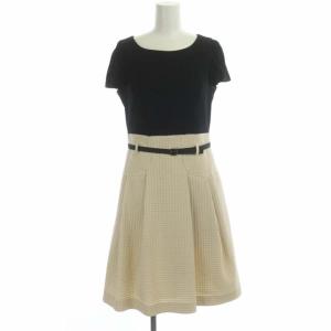 M'S GRACY ワンピースセットアップスーツ ノーカラージャケット ドッキング 膝丈 半袖 ドット 水玉 ベルト付き 38 ライトベージュ