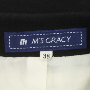 M'S GRACY リボン付きツイードドッキングワンピース 膝丈 長袖 前開き ラメ 切替 38 白 黒 ホワイト ブラック