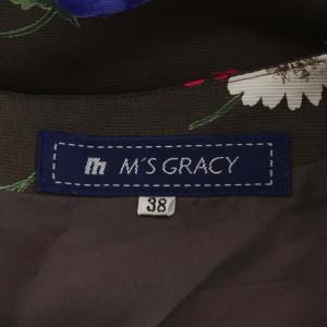 M'S GRACY フラワー柄ワンピース 半袖 ミモレ丈 フレア 花柄 38 グレージュ マルチカラー