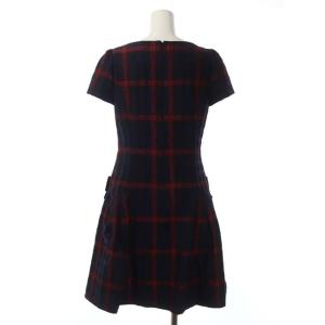 M'S GRACY チェック柄リボンワンピース 半袖 ミモレ丈 フレア 38 黒 青 ピンク