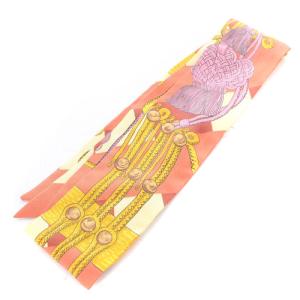 HERMES ツイリー タッセル柄 スカーフ 総柄 オレンジ 黄色 イエロー