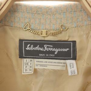 Salvatore Ferragamo ニットコート ウール ロング I38 ライトベージュ ライトブルー