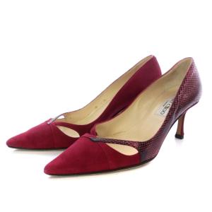 パンプス ピンヒール ポインテッドトゥ 型押し 切替 スエード 36 23cm 赤 レッド