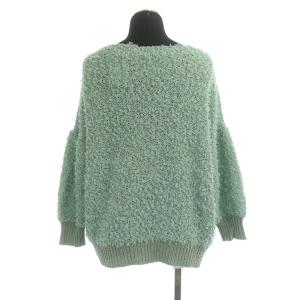 GRACE CONTINENTAL チュールリボンニットトップ セーター 七分袖 ボートネック ラメ 36 ライトグリーン