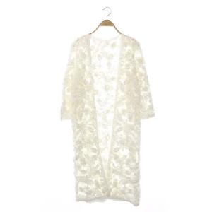 テープ刺繍ロングカーディガン フラワー装飾 36 ホワイト