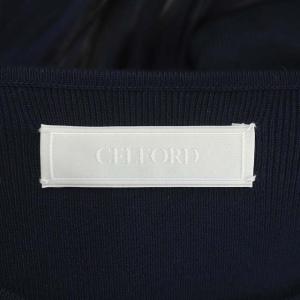 CELFORD ニットドッキングワンピース 七分袖 ギャザースリーブ フレア ロング クルーネック 36 ネイビー