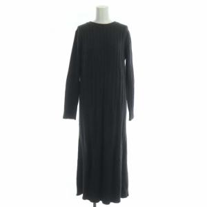 リブニットロングワンピース ロング 長袖 チャコールグレー