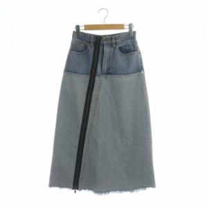 INSIDE OUT ZIPPER DENIM SKIRT 台形 ロング カットオフ ブルー
