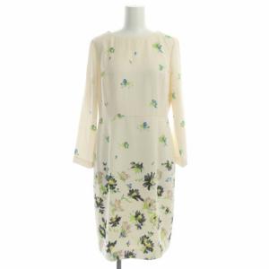 花柄 タイト ワンピース ミモレ丈 長袖 38 マルチカラー
