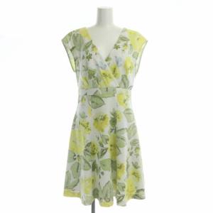 花柄 フレア ワンピース ノースリーブ ミモレ丈 36 白 黄 緑 水色 ホワイト イエロー グリーン ライトブルー