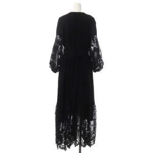 Grace Class 21SS レース切替マキシワンピース 長袖 ロング フレア ウエストリボン 36 ブラック