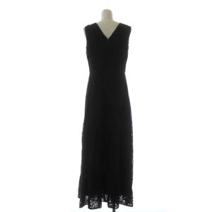 GRACE CONTINENTAL パッチレース ロング ワンピース ノースリーブ フレア 38 ブラック