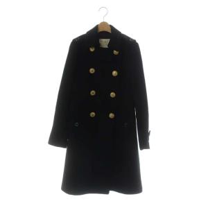 アンゴラ ウール 金ボタン ダブル ロングコート アウター 総裏地 36 黒 ブラック