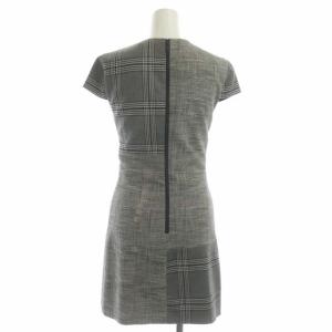 alice + olivia ワンピース ミニ タイト フレンチスリーブ クルーネック グレンチェック ウール混 グレー ブラック ホワイト