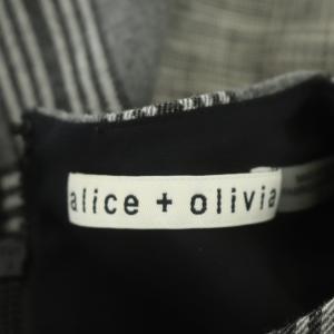 alice + olivia ワンピース ミニ タイト フレンチスリーブ クルーネック グレンチェック ウール混 グレー ブラック ホワイト