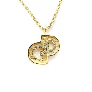 Christian Dior CD ラインストーン ネックレス ペンダント ゴールド色