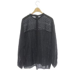 Spick&Span 21SS ブロイダーレースドルマンブラウス 長袖 バンドカラー ワイド F ブラック