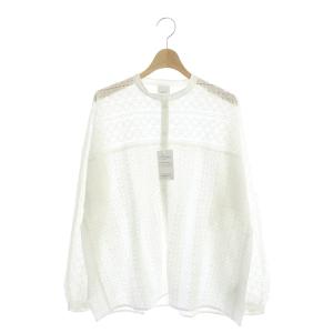 21SS ブロイダーレースドルマンブラウス 長袖 バンドカラー ワイド F ホワイト