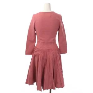 ANAYI プリーツ ワンピース ニット 膝丈 七分袖 40 ピンク