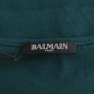 BALMAIN ノースリーブTシャツ ロゴ カットソー 金ボタン プルオーバー 38 ダークグリーン