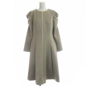 21AW レース切替ポンチワンピース 膝丈 フレア タック 長袖 クルーネック 36 グレージュ