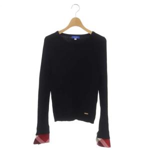 チェックリブニット長袖 カットソー プルオーバー 38 黒 赤 ブラック レッド