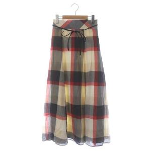 フレアスカート ロング チェック 紐ベルトリボン 38 マルチカラー